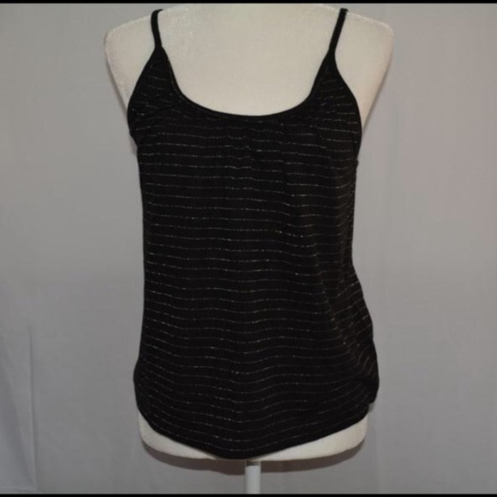 NWT Banana Republic Womens Summer Fit Tank Top (Black with White Stripes,Medium)